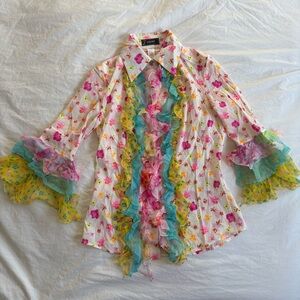 Versace Floral Blouse w/ Ruffles